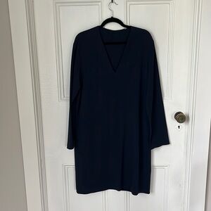 VINCE V-Neck Satin Tunic Dress, Coastal Blue. Size: M